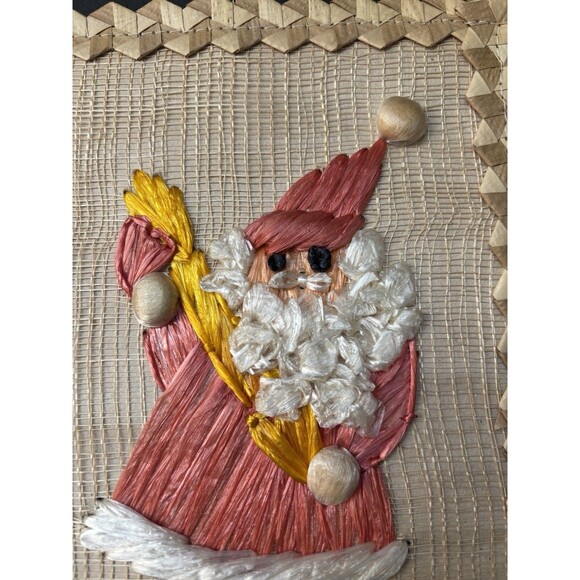 VTG Woven Straw Santa Wall Decor Set of 2 | Christmas Folk Art Decor Cottagecore - Picture 7 of 8
